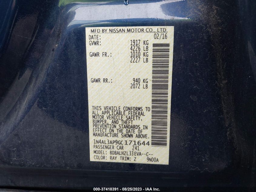 2016 NISSAN ALTIMA 2.5 SR - 1N4AL3AP9GC171644