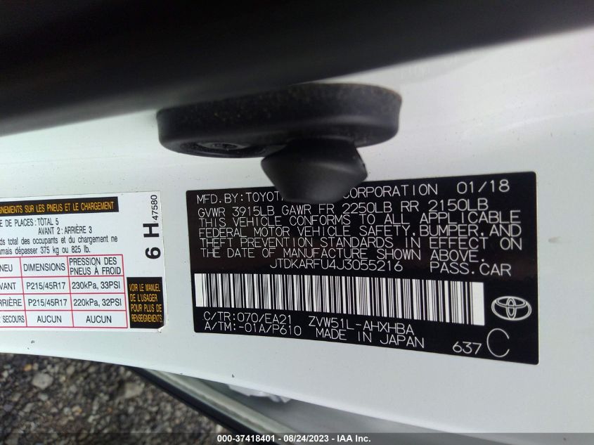 2018 TOYOTA PRIUS TWO/TWO ECO/THREE - JTDKARFU4J3055216