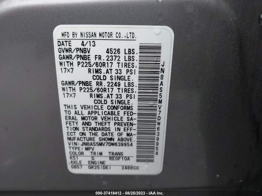 2013 NISSAN ROGUE SV - JN8AS5MV7DW639954