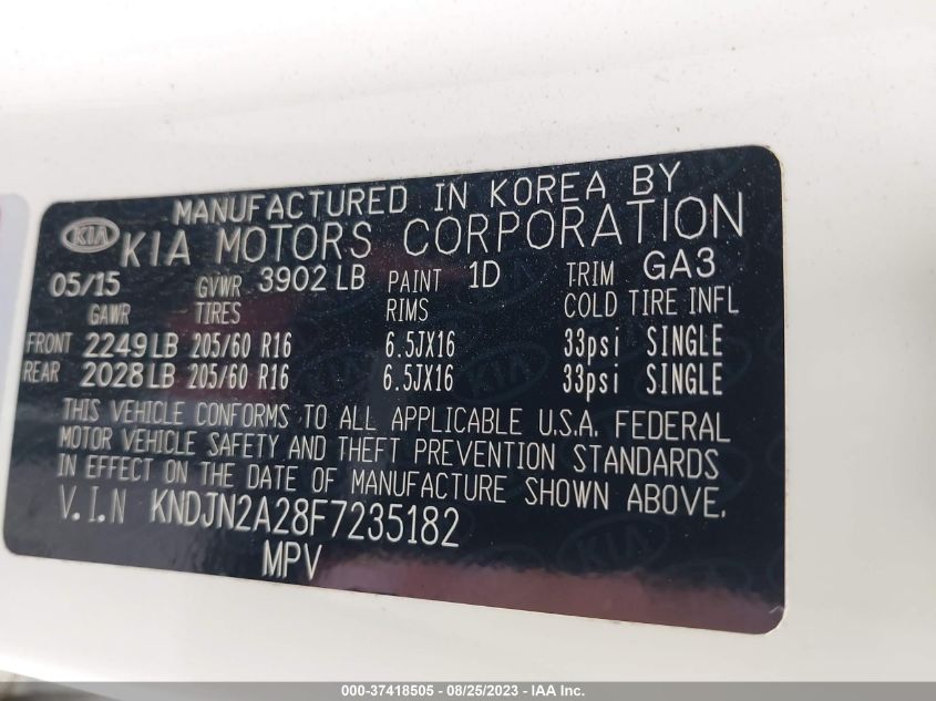 2015 KIA SOUL BASE - KNDJN2A28F7235182