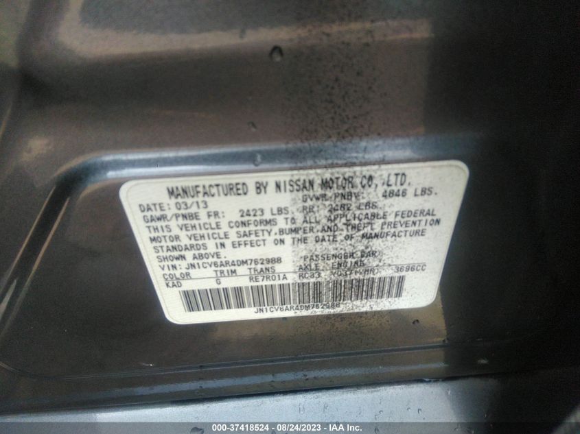 2013 INFINITI G37 SEDAN X JN1CV6AR4DM762988