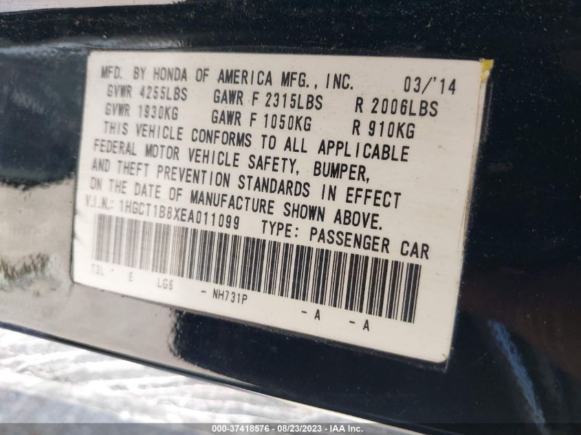 2014 HONDA ACCORD COUPE EX-L 1HGCT1B8XEA011099
