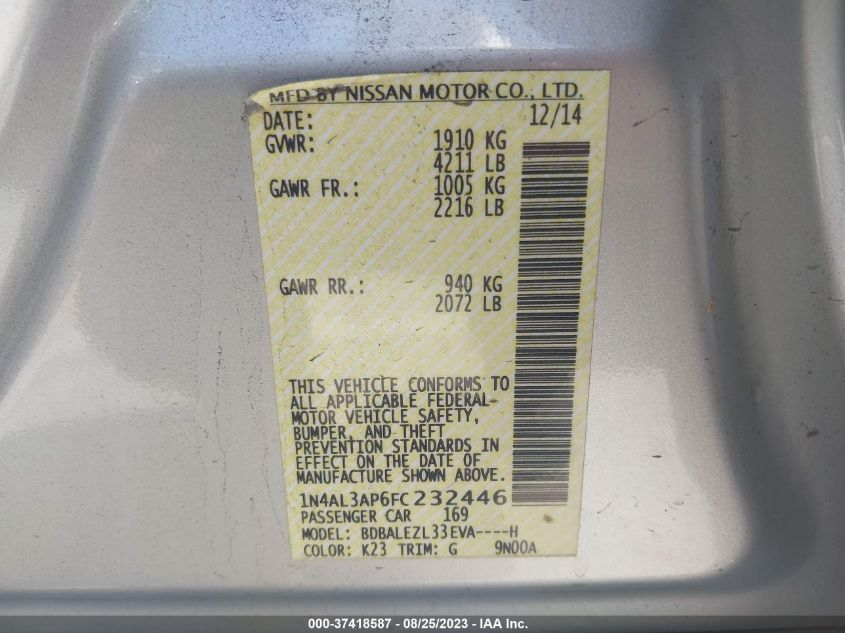 2015 NISSAN ALTIMA 2.5 S - 1N4AL3AP6FC232446