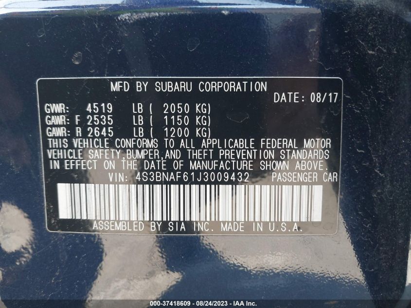 2018 SUBARU LEGACY PREMIUM - 4S3BNAF61J3009432