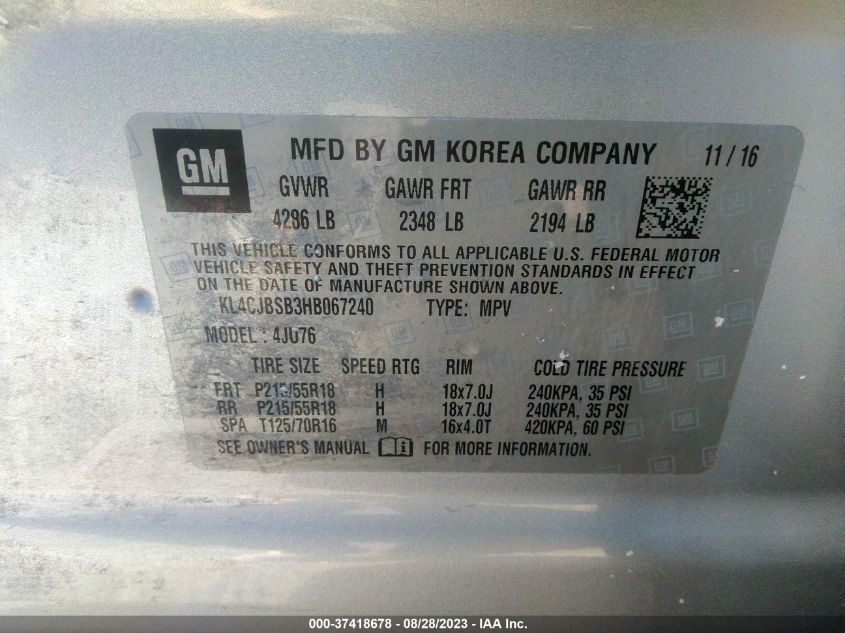 2017 BUICK ENCORE PREFERRED II - KL4CJBSB3HB067240