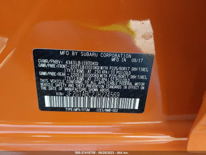 2018 SUBARU CROSSTREK PREMIUM - JF2GTABC2JH224569