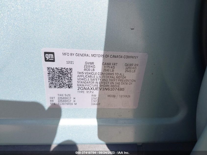 2022 CHEVROLET EQUINOX LT - 2GNAXUEV1N6107480