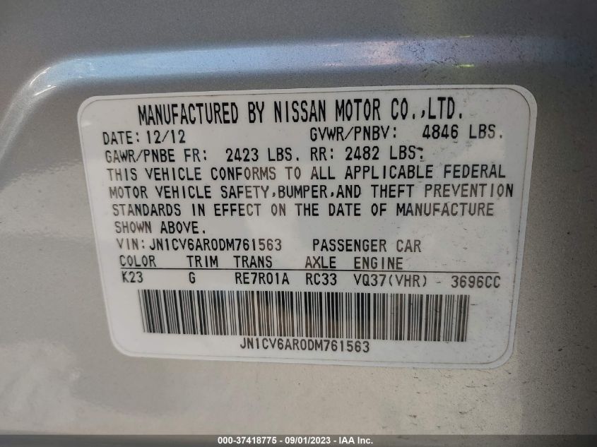2013 INFINITI G37 SEDAN X - JN1CV6AR0DM761563