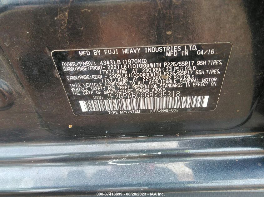 2016 SUBARU CROSSTREK PREMIUM - JF2GPABC6G8295318