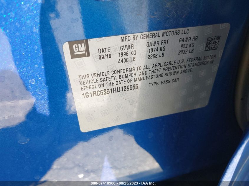 2017 CHEVROLET VOLT LT - 1G1RC6S51HU139965