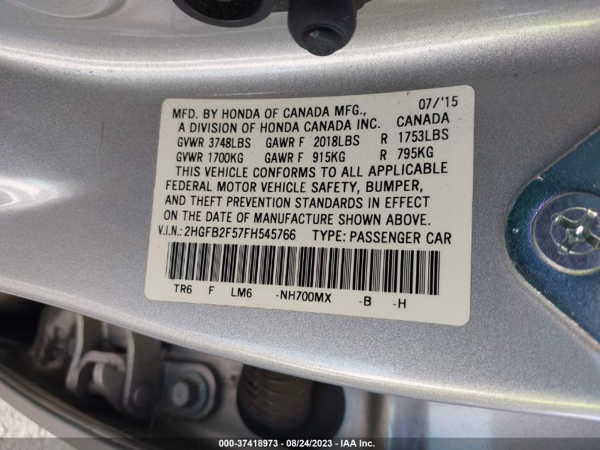 2015 HONDA CIVIC SEDAN LX - 2HGFB2F57FH545766