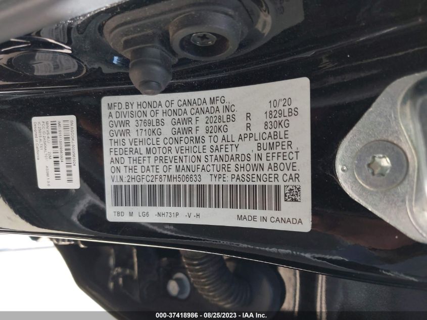 2021 HONDA CIVIC SEDAN SPORT - 2HGFC2F87MH506633