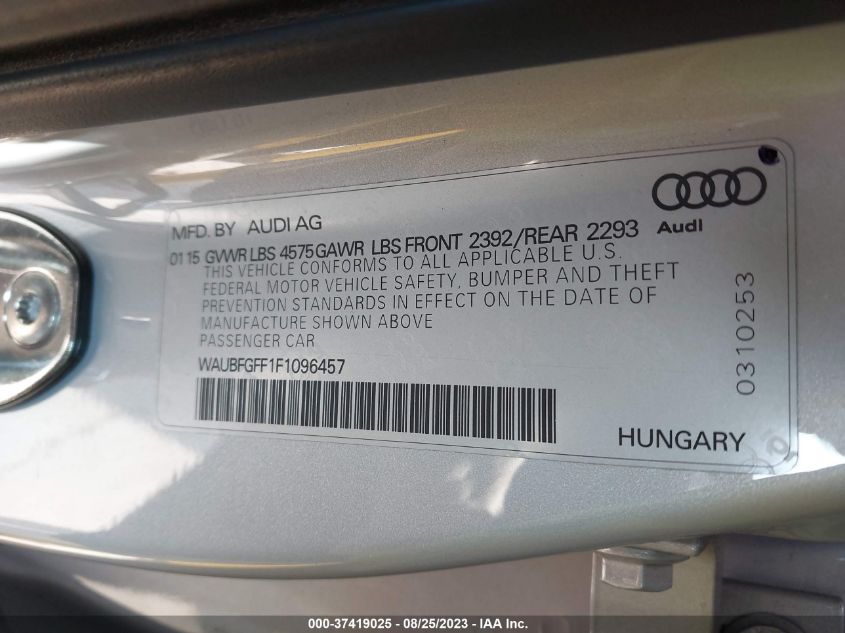 2015 AUDI S3/A3 2.0T PREMIUM - WAUBFGFF1F1096457