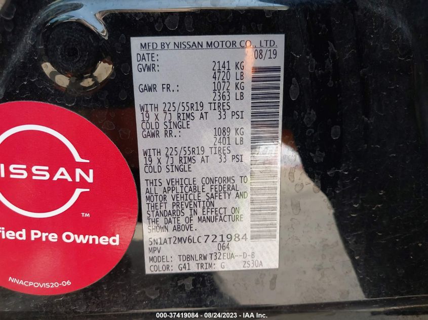 2020 NISSAN ROGUE SL - 5N1AT2MV6LC721984