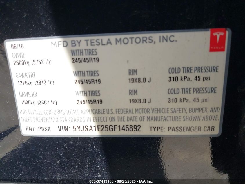 2016 TESLA MODEL S 90D/70D/75D/60D/85D - 5YJSA1E25GF145892