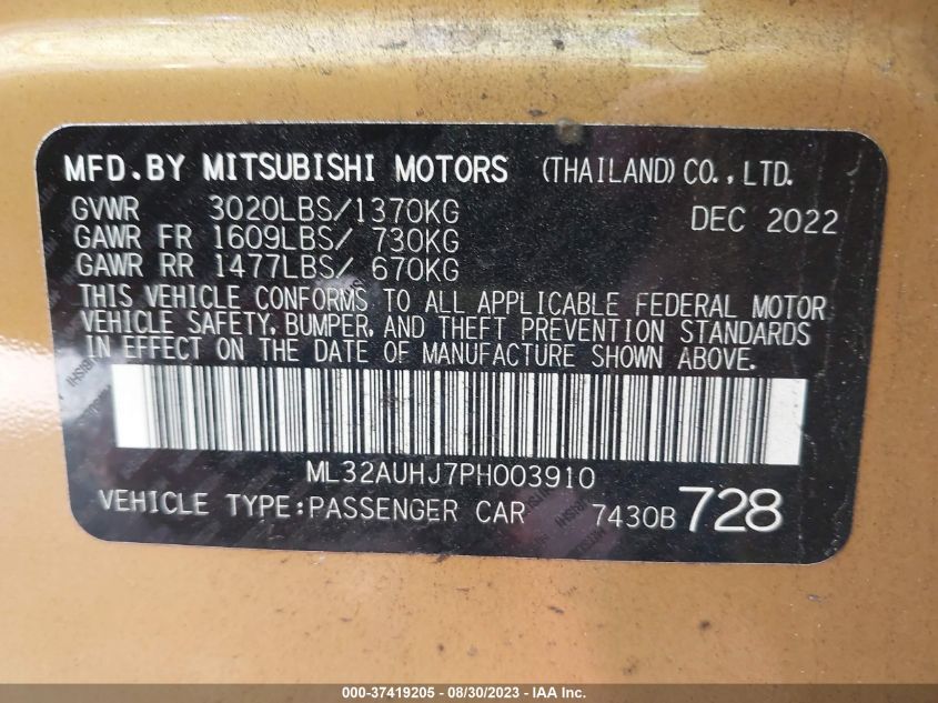 2023 MITSUBISHI MIRAGE ES/LE - ML32AUHJ7PH003910
