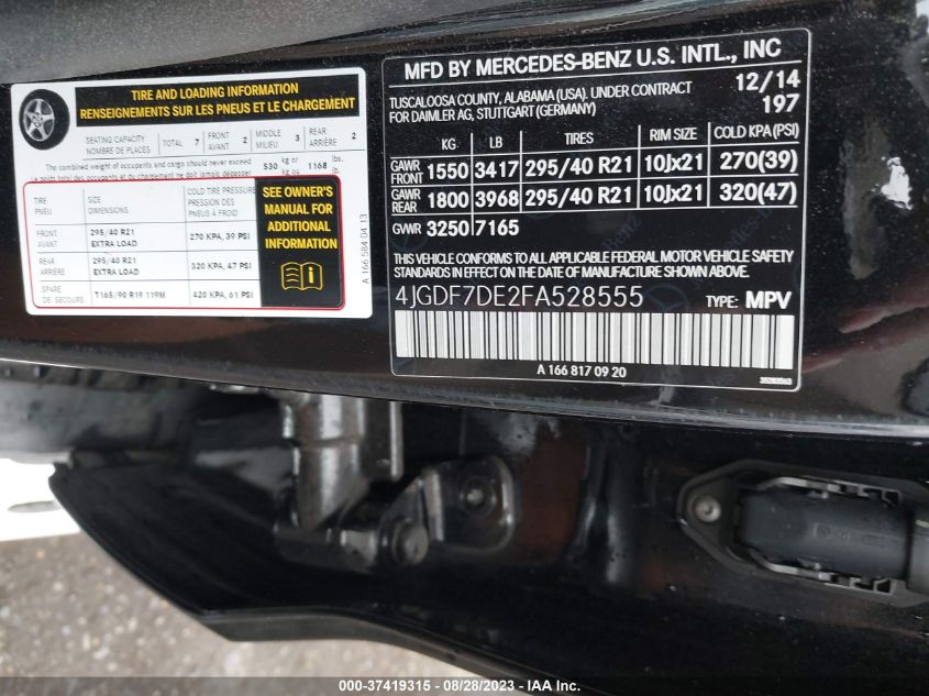 2015 MERCEDES-BENZ GL-CLASS GL 550 4JGDF7DE2FA528555