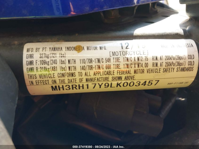 2020 YAMAHA YZFR3 MH3RH17Y9LK003457