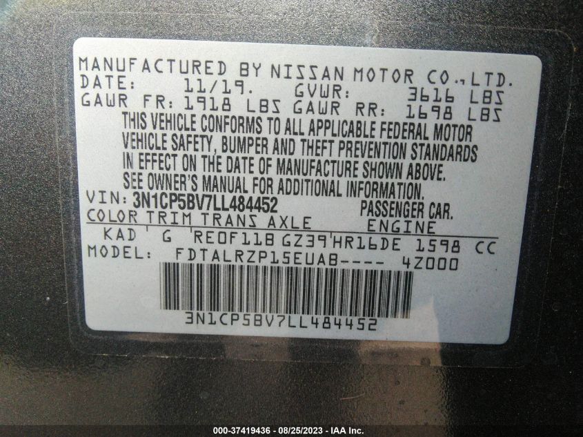 2020 NISSAN KICKS S - 3N1CP5BV7LL484452