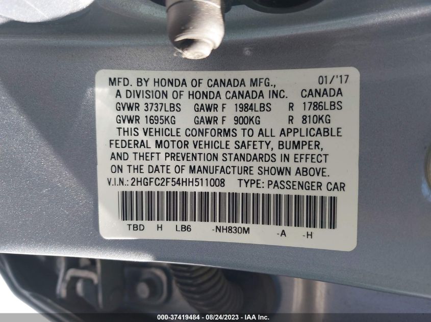 2017 HONDA CIVIC SEDAN LX - 2HGFC2F54HH511008