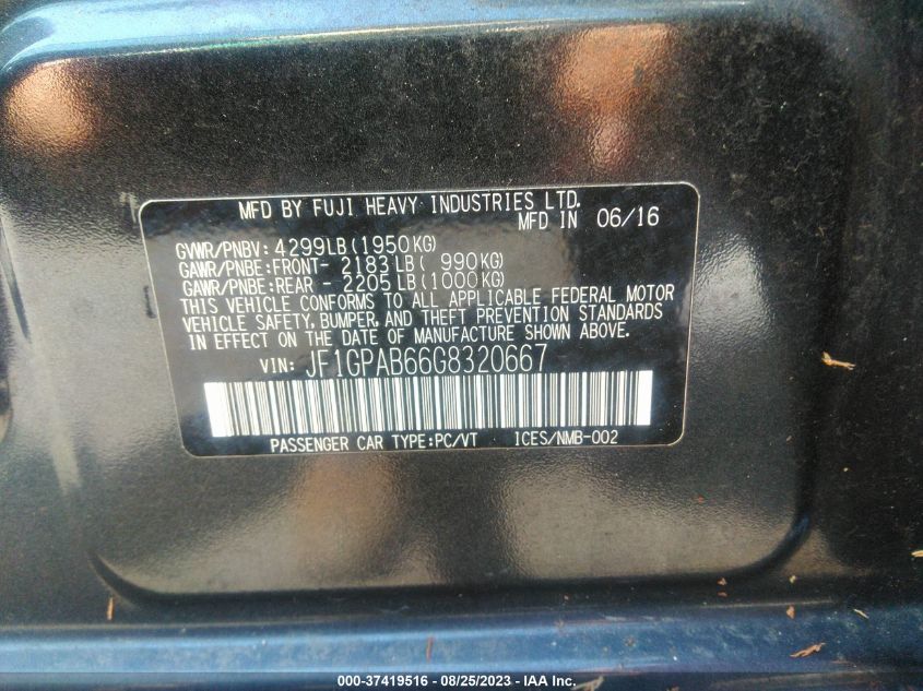 2016 SUBARU IMPREZA WAGON 2.0I PREMIUM - JF1GPAB66G8320667