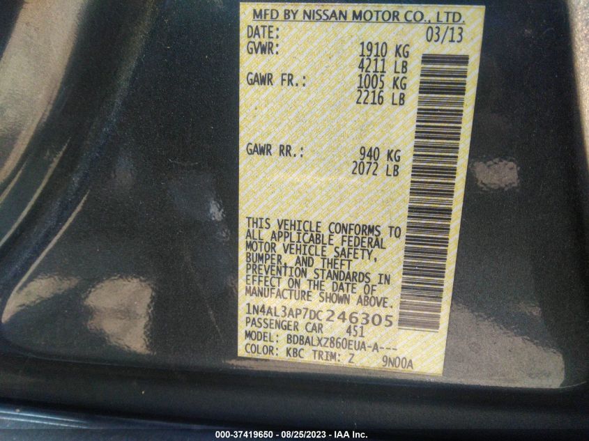 2013 NISSAN ALTIMA 2.5 SL - 1N4AL3AP7DC246305