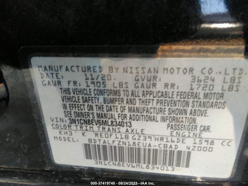 2021 NISSAN VERSA SV - 3N1CN8EV6ML834013
