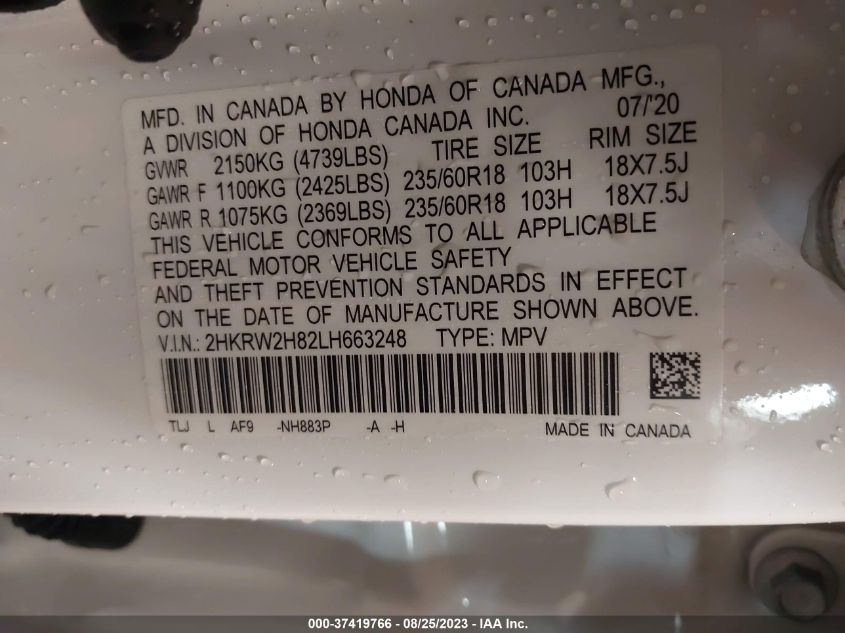 2020 HONDA CR-V EX-L - 2HKRW2H82LH663248