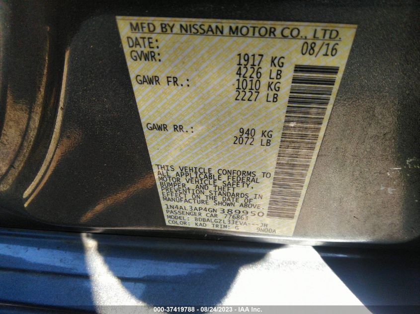 2016 NISSAN ALTIMA 2.5 S - 1N4AL3AP4GN389950