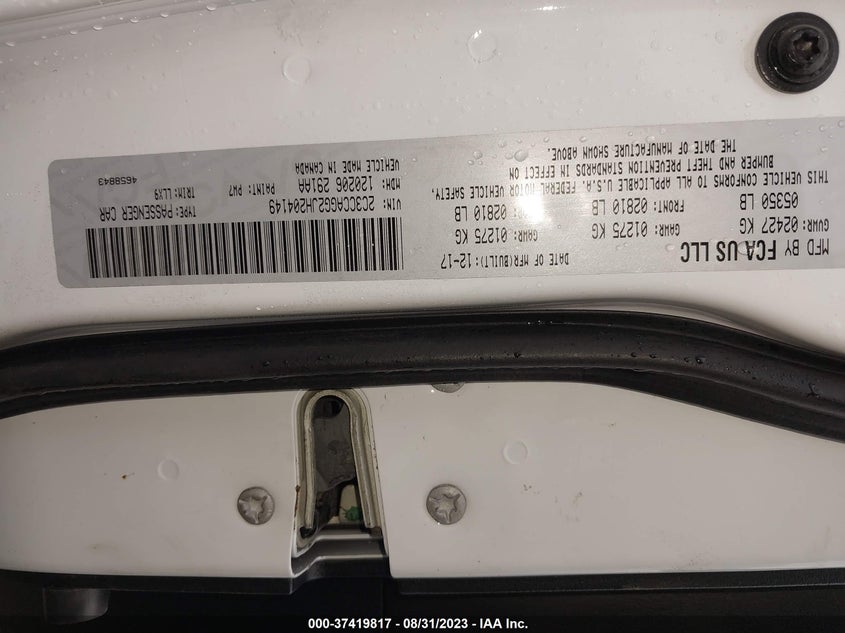 VIN 2C3CCAGG2JH204149 2018 CHRYSLER 300 300S
