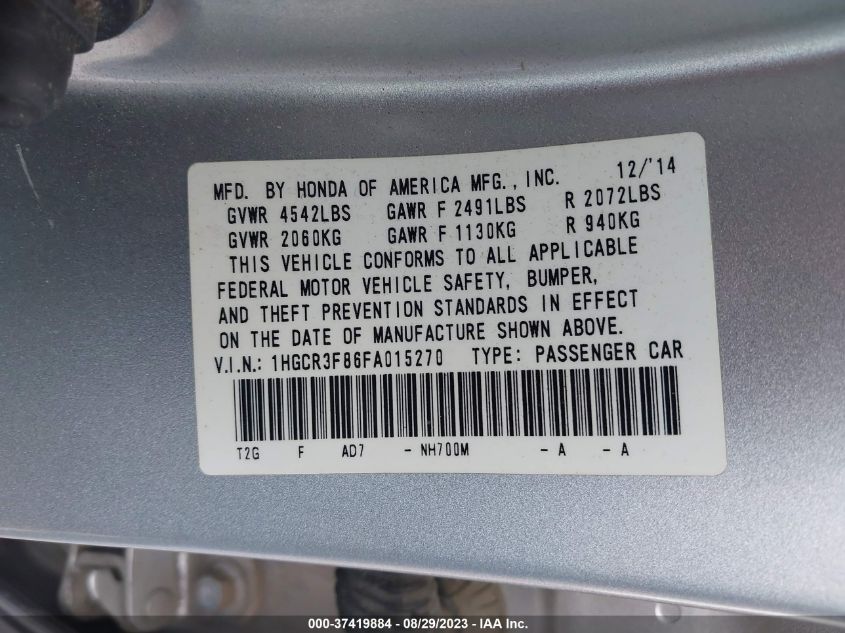 2015 HONDA ACCORD SEDAN EX-L - 1HGCR3F86FA015270