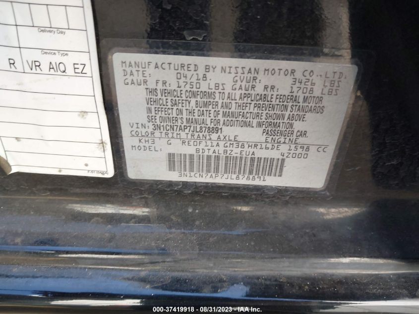 2018 NISSAN VERSA SEDAN SV - 3N1CN7AP7JL878891