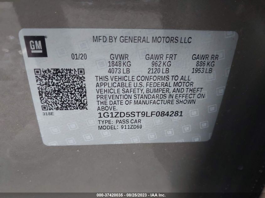 2020 CHEVROLET MALIBU LT - 1G1ZD5ST9LF084281