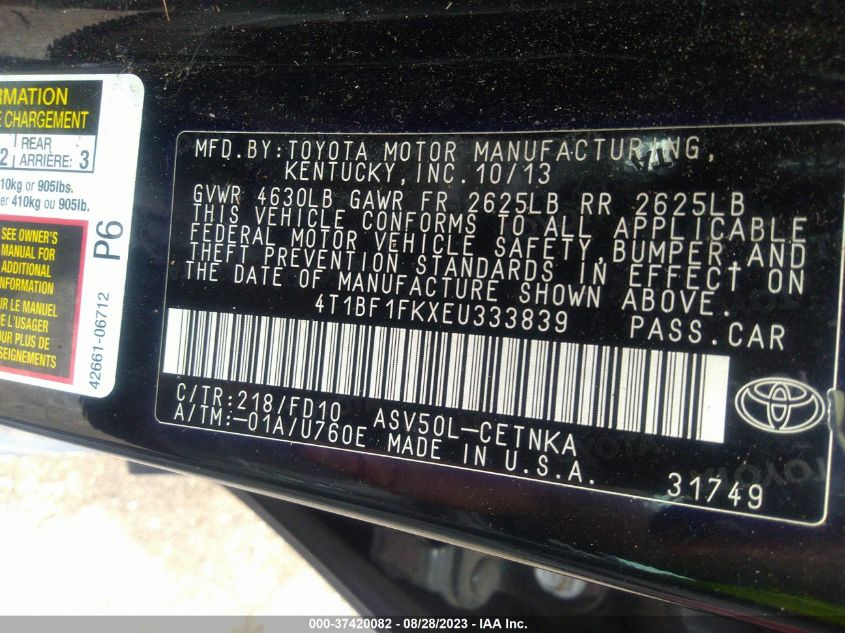 2014 TOYOTA CAMRY L/LE/XLE/SE/SE SPORT - 4T1BF1FKXEU333839