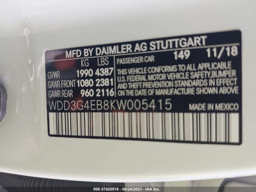 2019 MERCEDES-BENZ A 220 WDD3G4EB8KW005415