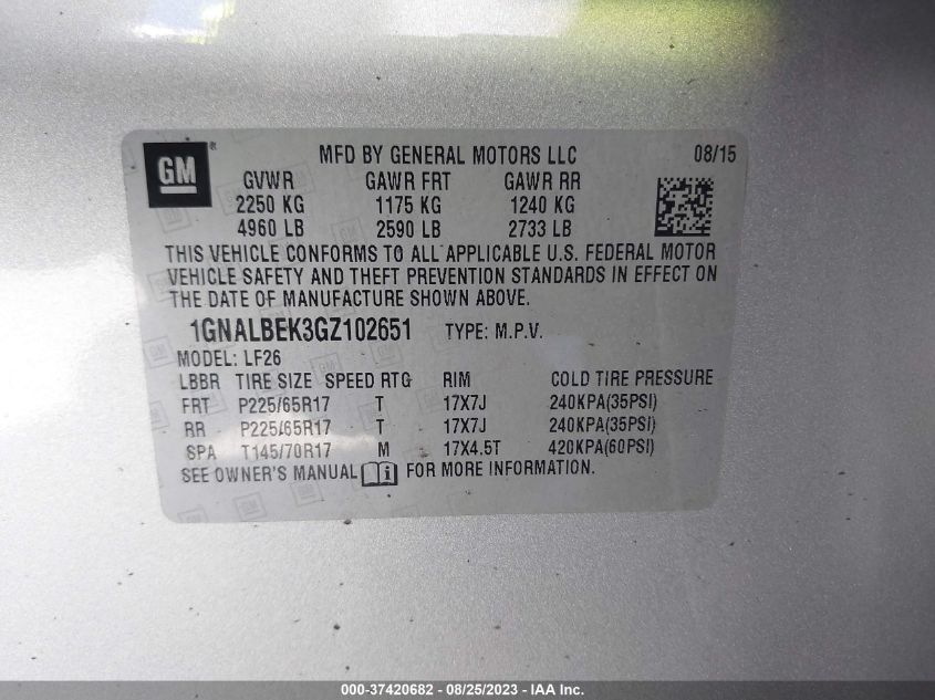 2016 CHEVROLET EQUINOX LS - 1GNALBEK3GZ102651