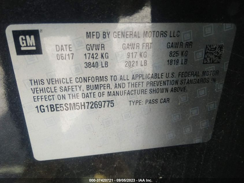 2017 CHEVROLET CRUZE LT - 1G1BE5SM5H7269775