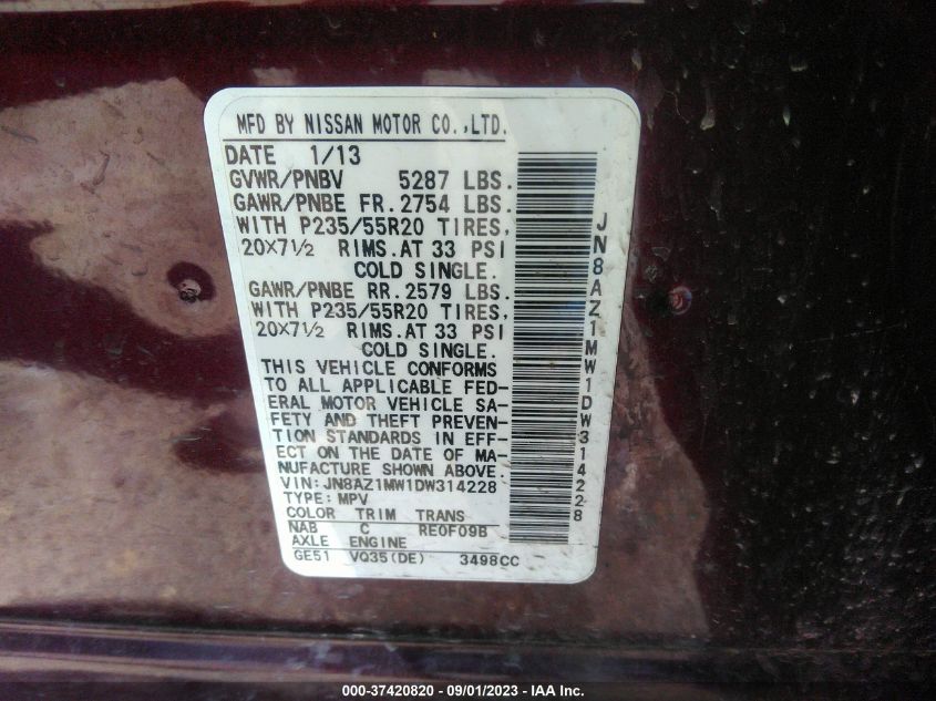 2013 NISSAN MURANO LE - JN8AZ1MW1DW314228