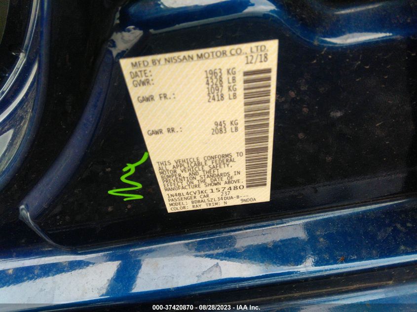 2019 NISSAN ALTIMA SR - 1N4BL4CV3KC157480