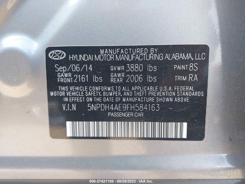 2015 HYUNDAI ELANTRA SE/SPORT/LIMITED - 5NPDH4AE9FH584163