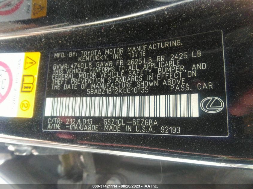 2019 LEXUS ES ES 350 - 58ABZ1B12KU010135