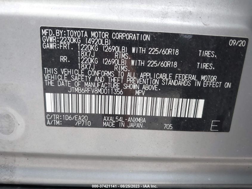 2021 TOYOTA RAV4 HYBRID - JTMB6RFV8MD011356