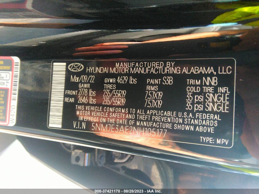 2022 HYUNDAI TUCSON LIMITED - 5NMJE3AE2NH105177