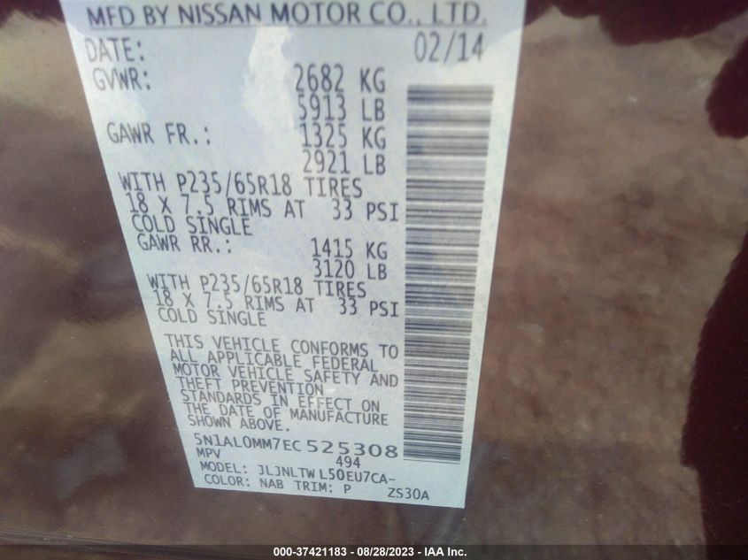 2014 INFINITI QX60 - 5N1AL0MM7EC525308