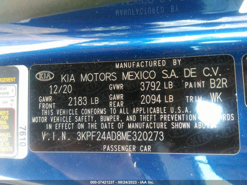 2021 KIA FORTE LXS - 3KPF24AD8ME320273
