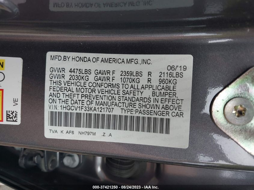 2019 HONDA ACCORD SEDAN SPORT 1.5T - 1HGCV1F33KA121707