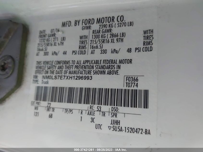 2017 FORD TRANSIT CONNECT VAN XL NM0LS7E7XH1296993