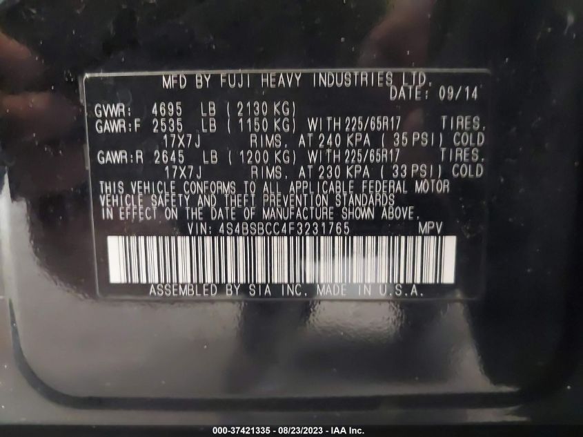 2015 SUBARU OUTBACK 2.5I PREMIUM - 4S4BSBCC4F3231765