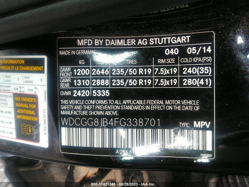 2015 MERCEDES-BENZ GLK-CLASS GLK 350 WDCGG8JB4FG338701
