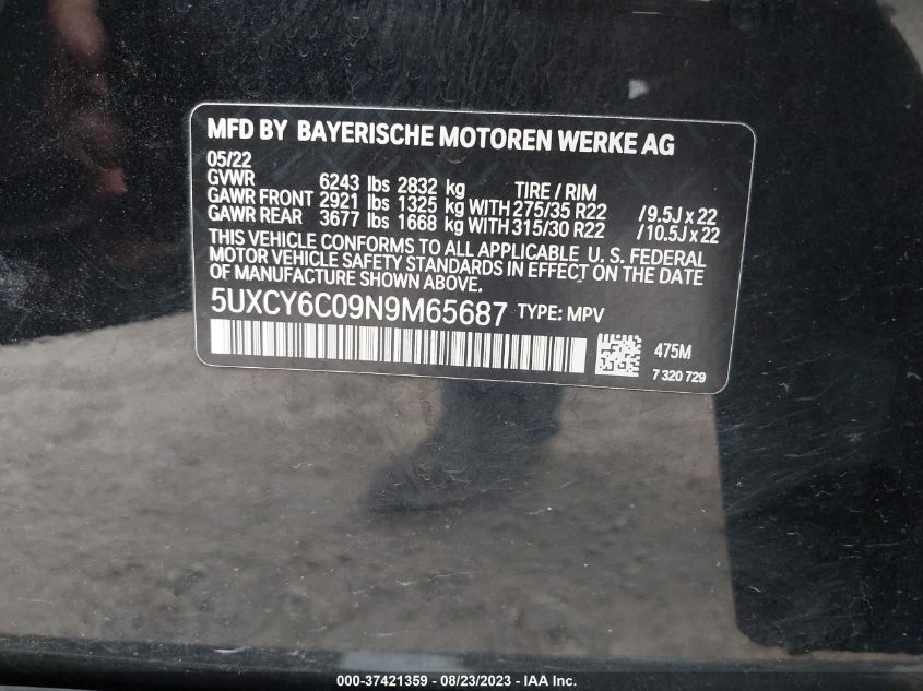 5UXCY6C09N9M65687 BMW X6 XDRIVE40I 9